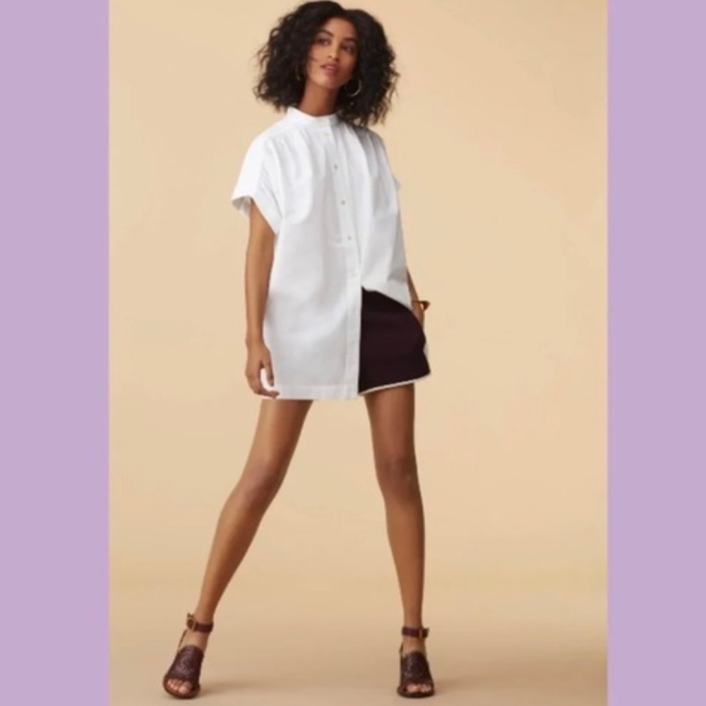 ARITZIA | WILFRED WHITE BERTILLON OVERSIZED BUTTON UP BLOUSE TUNIC LINEN-LIKE - Picture 10 of 13